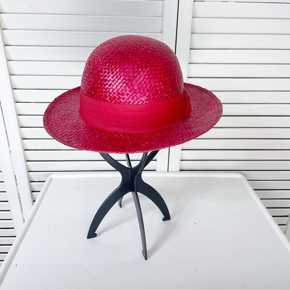 Vintage red straw derby hat - Picture 2 of 5